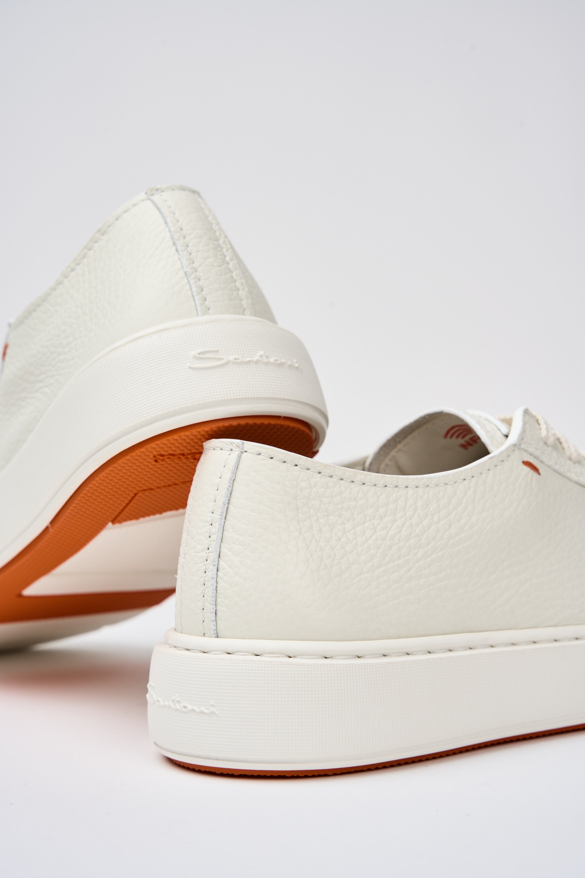 Santoni Leather Tumbled Sneakers White-5