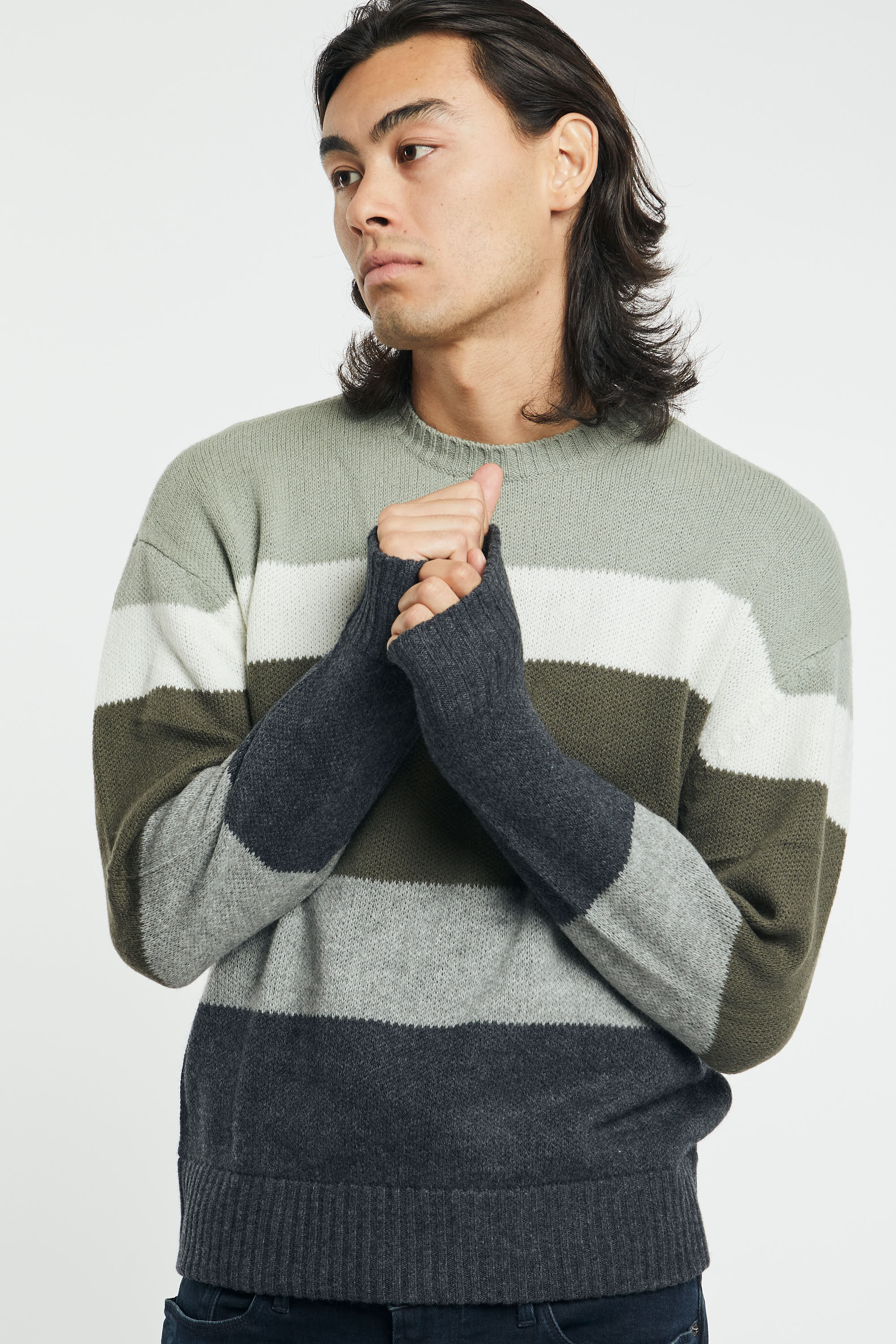 Emporio Armani Virgin Wool Sweater Multicolor Stripes Green-1