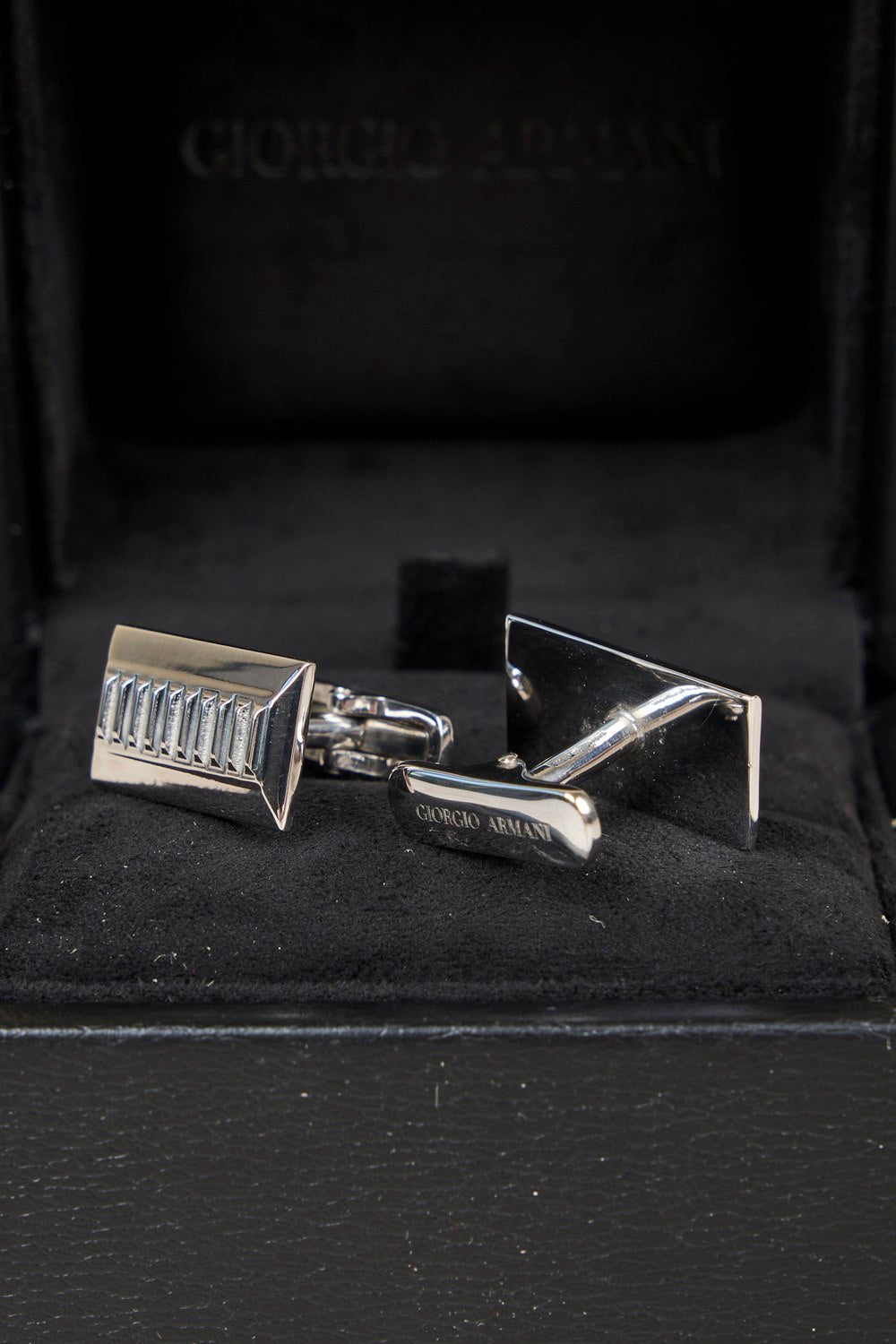 Rectangular cufflinks in 925 silver with knurled exterior-2