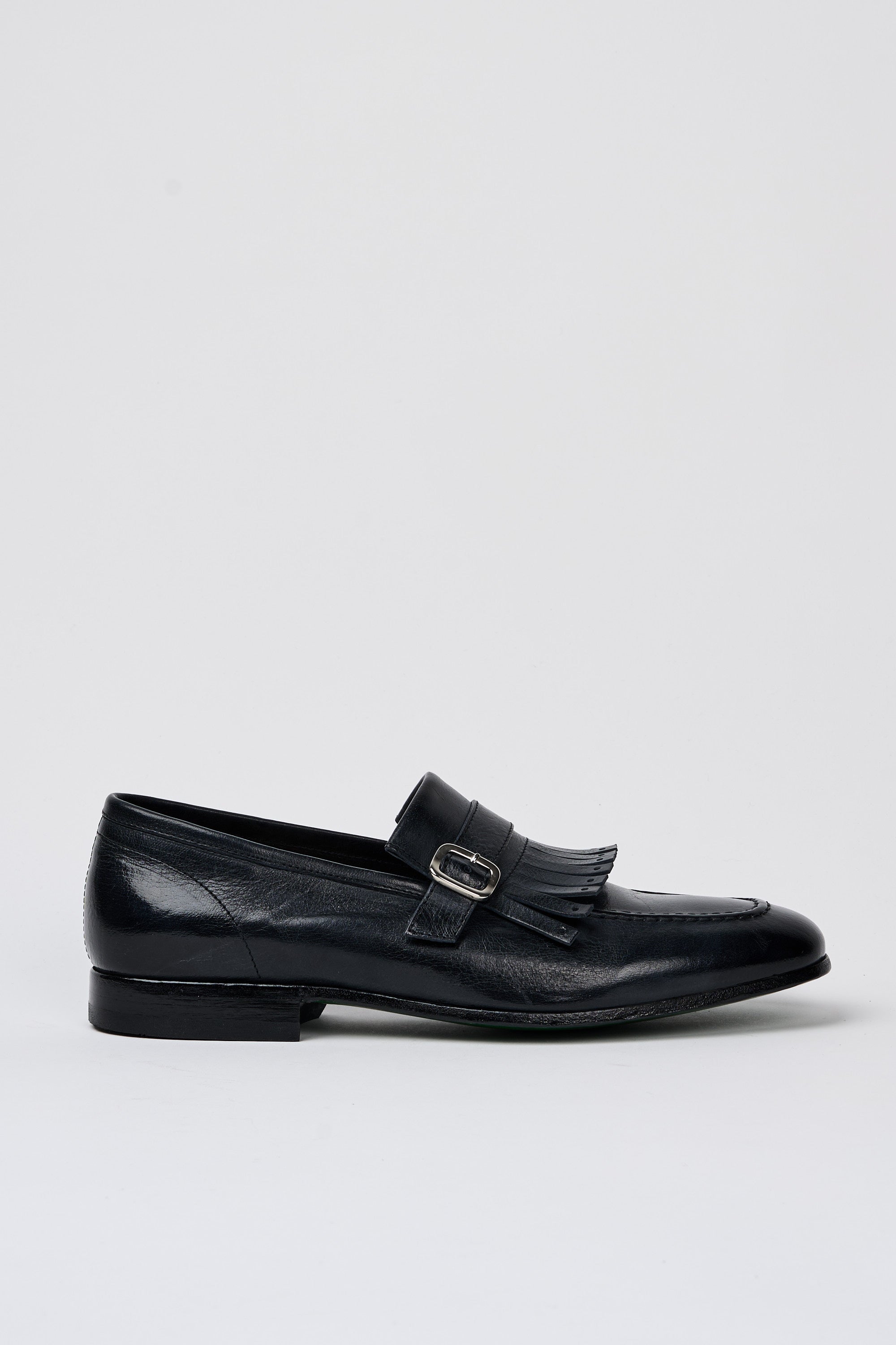 Green George Loafer with Dark Blue Leather Buckle-1