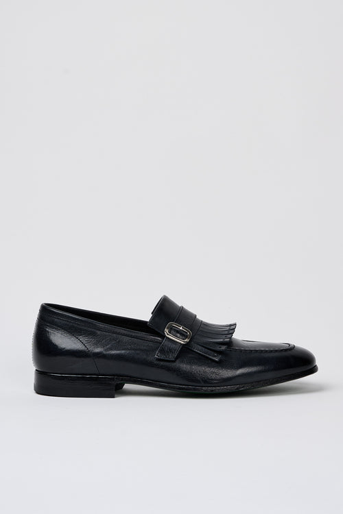 Green George Loafer with Dark Blue Leather Buckle