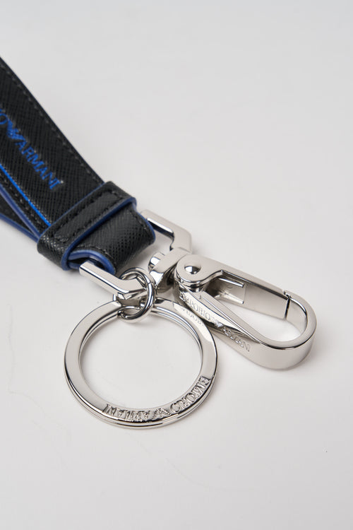 Emporio Armani Regenerated Leather Keyring with Graphic Eagle Black-2