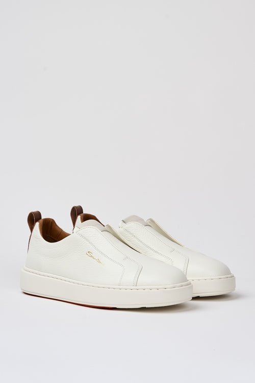 Santoni Slip On Leather Sneakers White-2