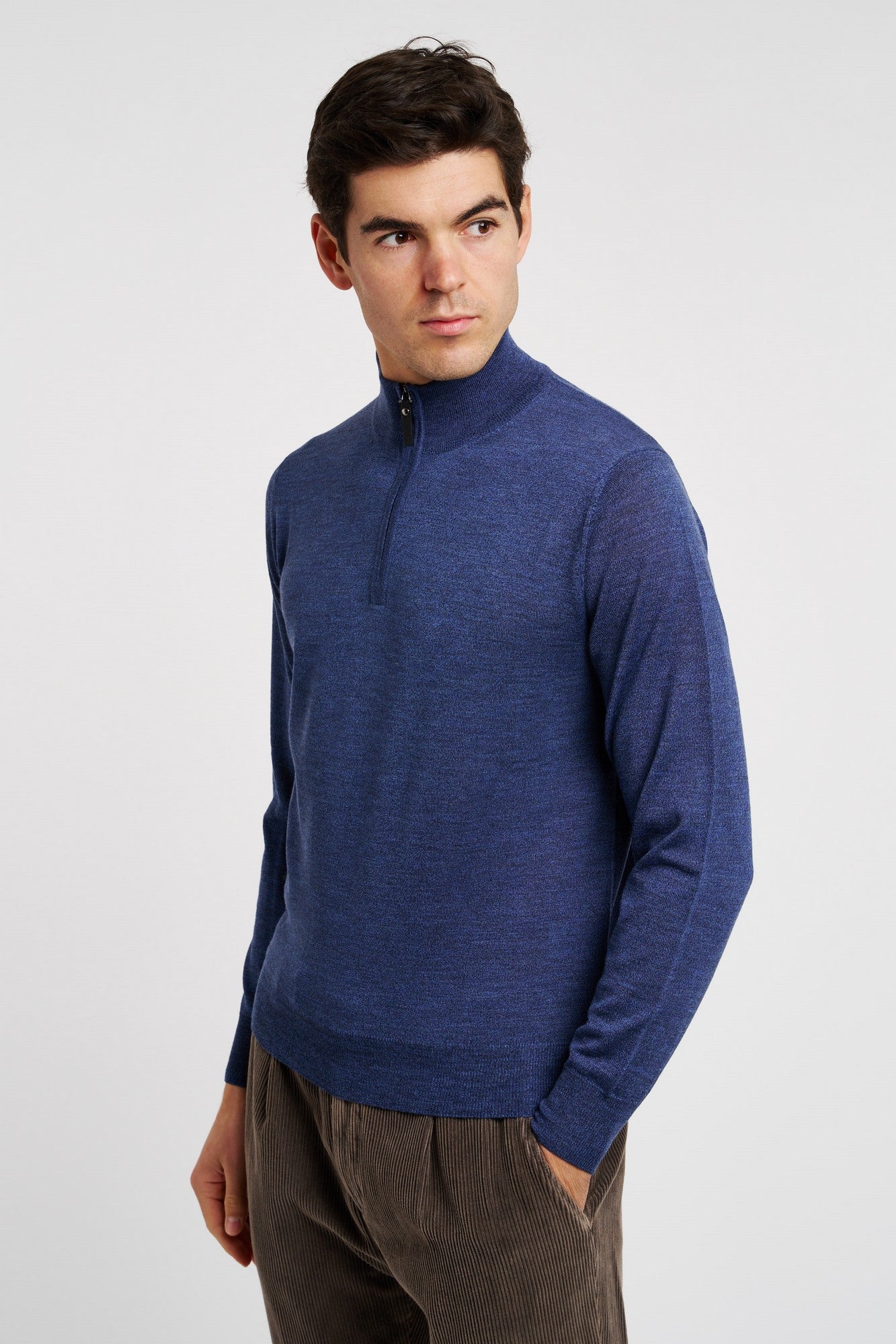 Canali Knitted Zip Wool Blue-3