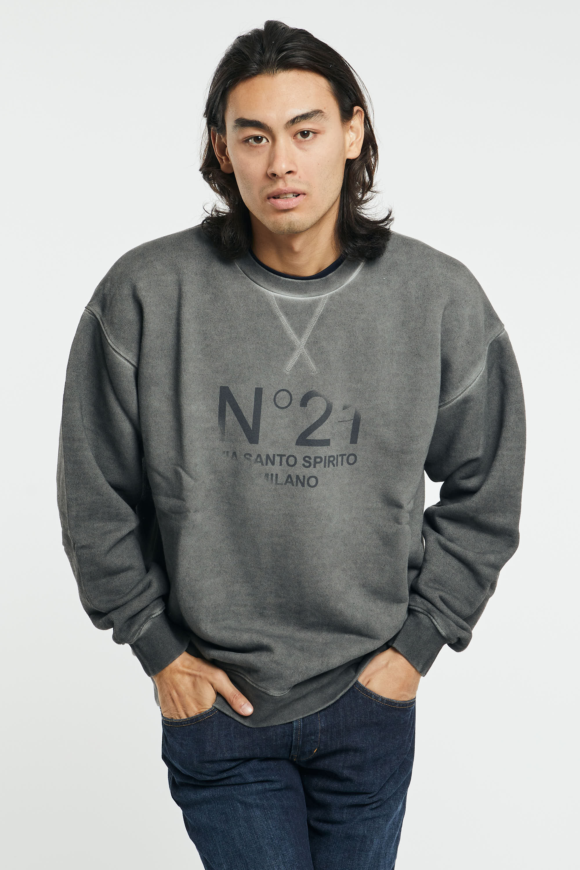 n°21 Graue Sweatshirt aus Baumwolle abgewaschener Effekt-5