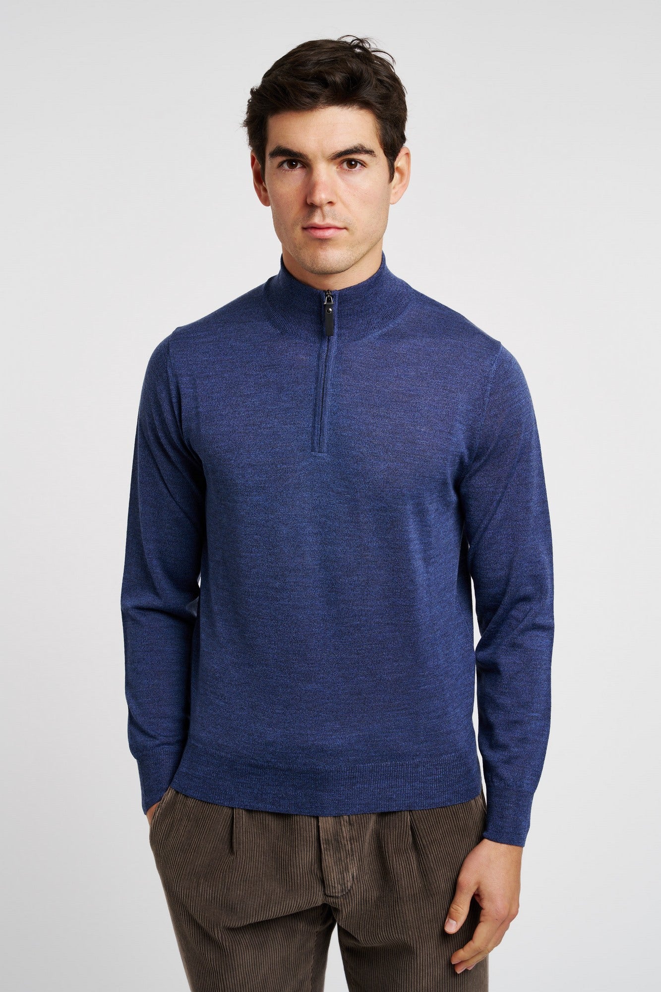 Canali Knitted Zip Wool Blue-4