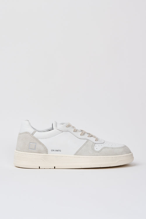 D.A.T.E. Court Vintage Leather/Suede White Sneakers