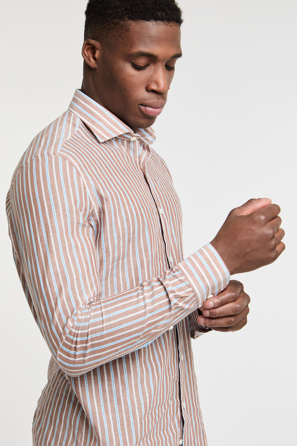 Truzzi Striped Brown Cotton Shirt - 5