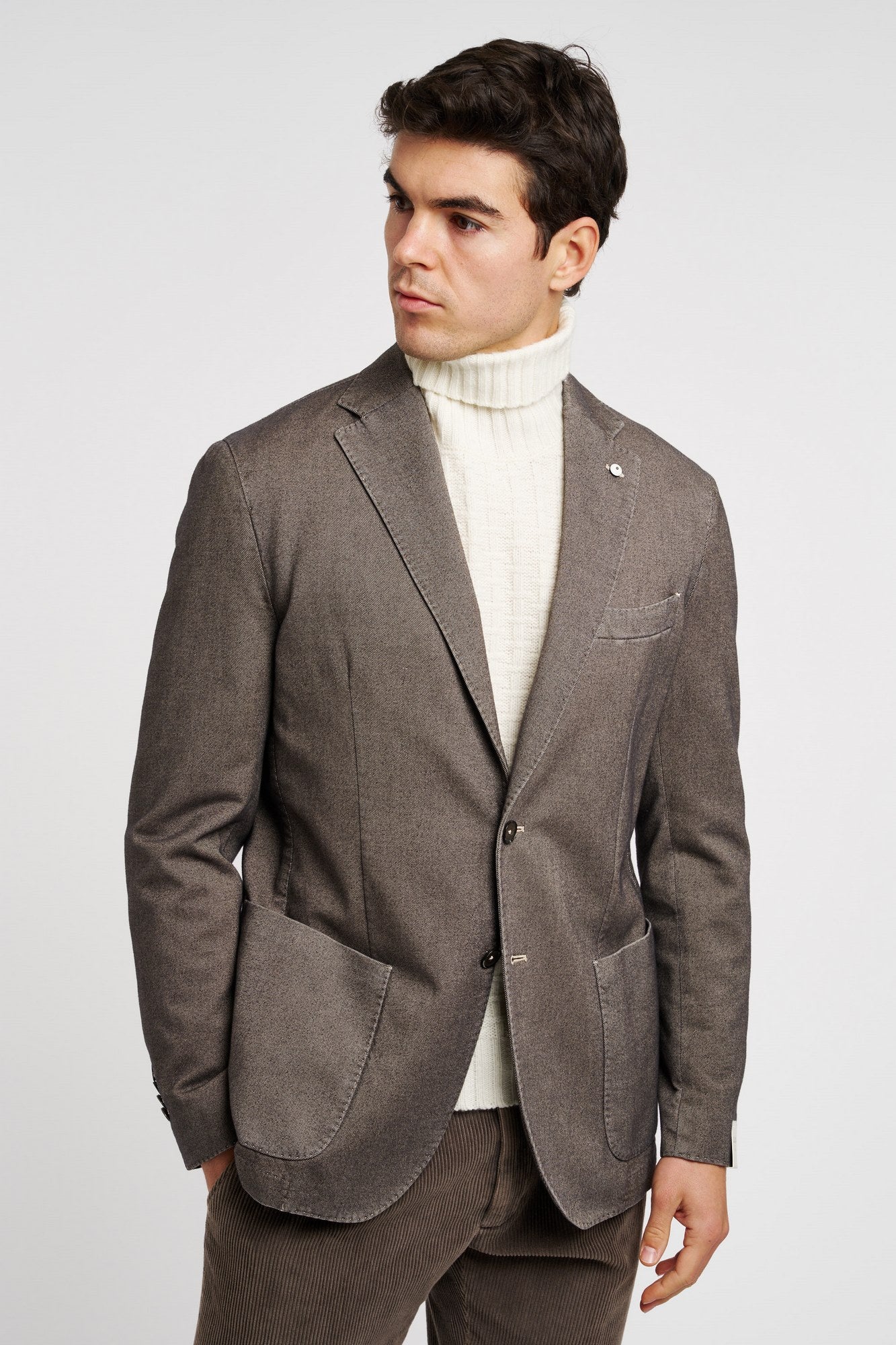 L.B.M. 1911 Single-breasted Cotton Jacket in Taupe-5