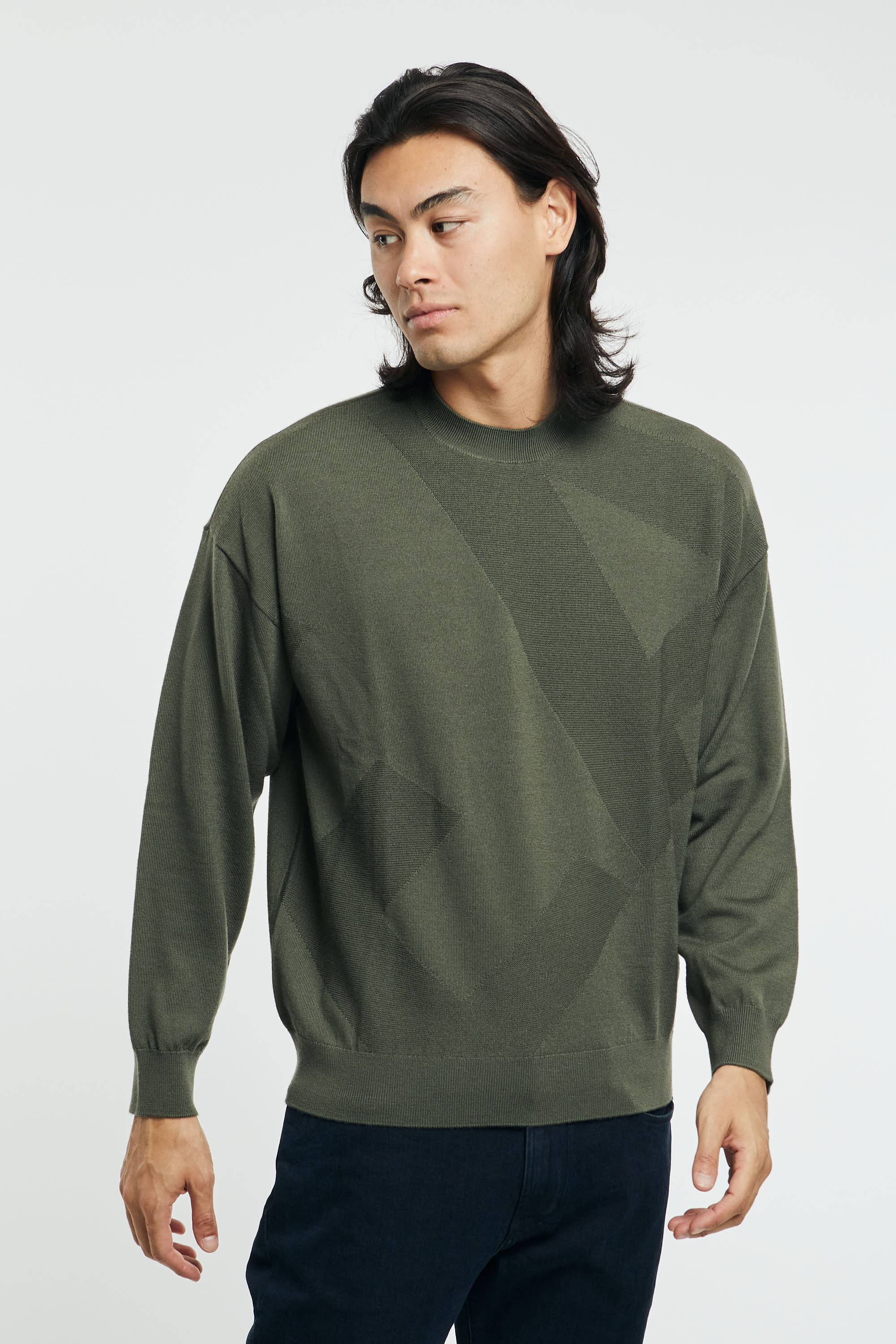 Emporio Armani Pure Virgin Wool Sweater with Maxi Green Logo - 3