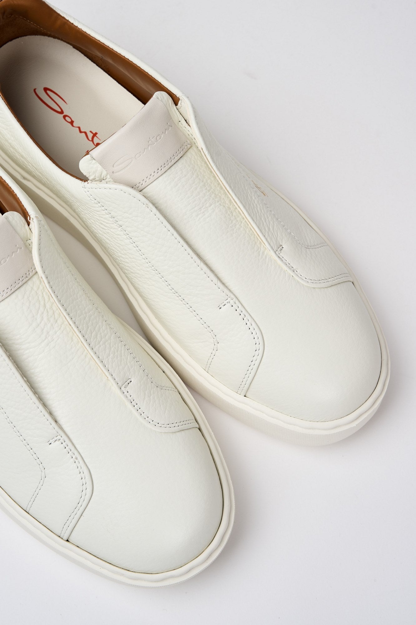 Santoni Slip On Leather Sneakers White-3